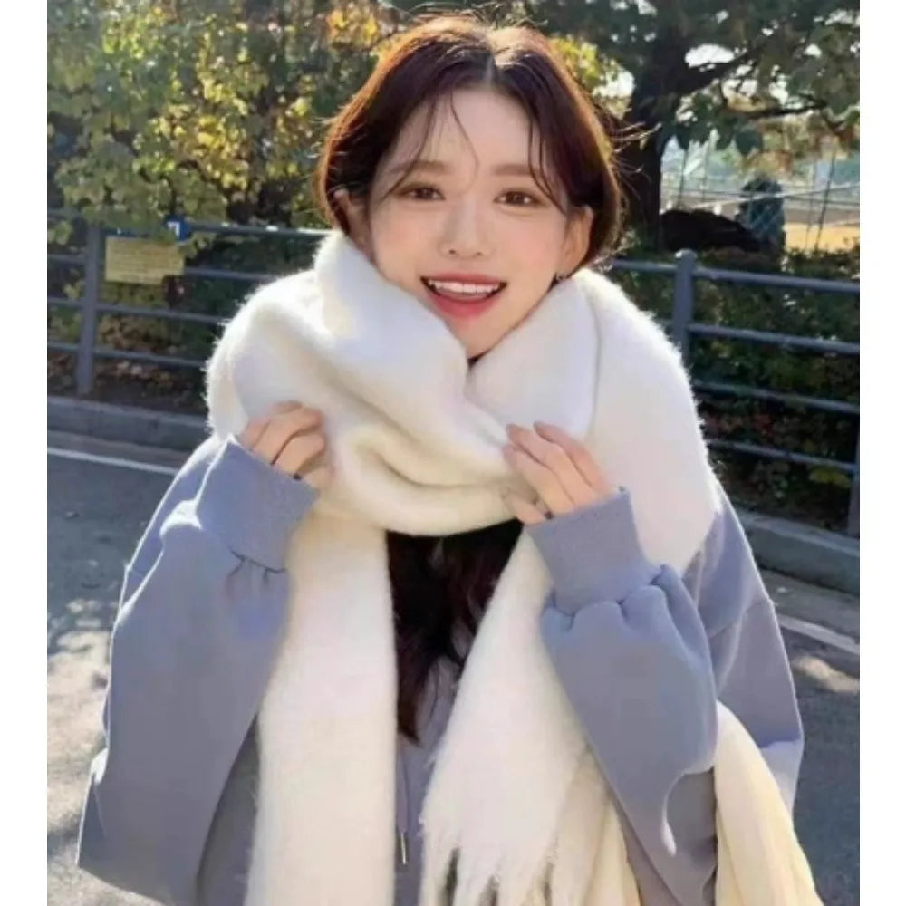 Écharpe Plaid XXL Blanche - Laine Douce.